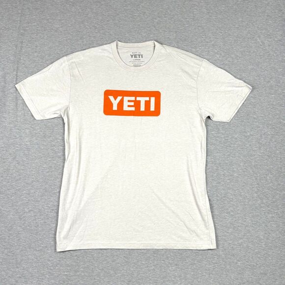 YETI Men’s  T-shirt Large Off White Graphic Logo Outdoor Camp Hiking - Picture 1 of 5